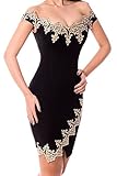 Alvaq Women's Gold Lace Applique V Neck Backless Off Shoulder Mini Dress