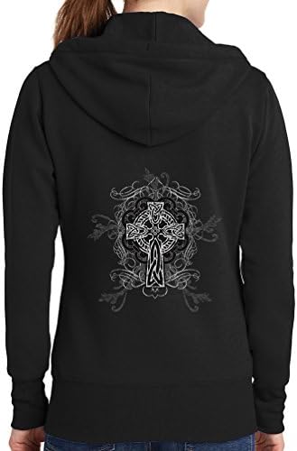 Womens Gothic Cross Full Zip Hoodie, Black, Large
