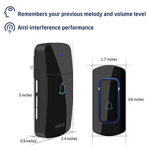 Wireless Doorbell, AVANTEK Waterpoof Door Bell Chime Operating at 1300 Feet with 52 Melodies, 5 Volume Levels & LED Flash