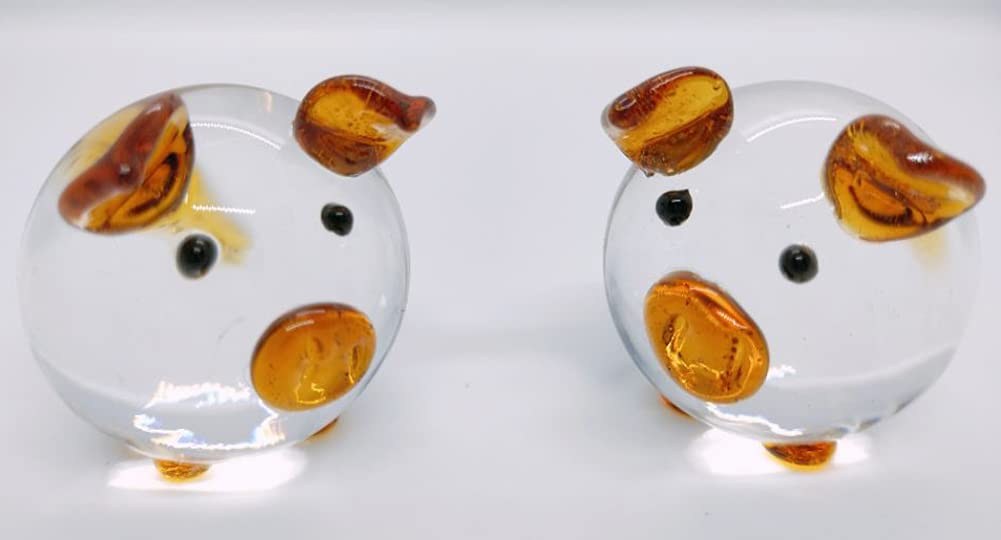 ChenXi Shop Crystal Glass Couple Pig Ornament Lovers Lucky Pigs (2 Pieces) - Yellow