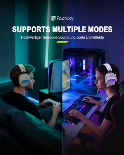 Wireless Gaming Headset for Xbox Series X|S|One, PC, PS5, PS4, Switch, 2.4GHz and Bluetooth 5.4 Headset Wireless with Microphone, Low Latency Noise Cancelling, Foldable, with LED Light, 60 Hours