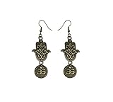 Hamsa and Om Charm Earrings Bronze-tone Brass-tone Jewelry Lightweight Fishhook Dangle Women's Earring Set