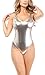 Karies Womens Sexy Backless Shiny Metallic Spandex Tank Thong Bodysuit(NJ3353) (Small, Silver)