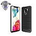 Xiaomi Pocophone F1 Case, Shockproof Brushed Rugged Anti-Drop Carbon Fiber Rubber Soft Silicone Full-Body Protective Cover for Xiaomi Pocophone F1 w/Tempered Glass Screen Protector. (Black)