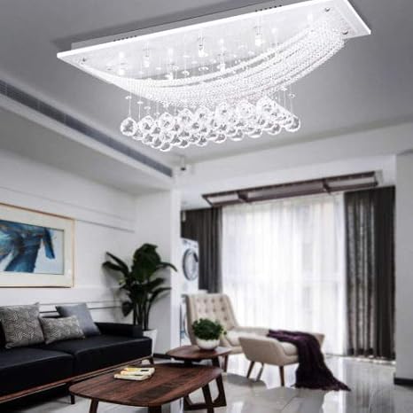 Ridgeyard Flush Mount Drop Rain K9 Crystal Chandelier Ceiling