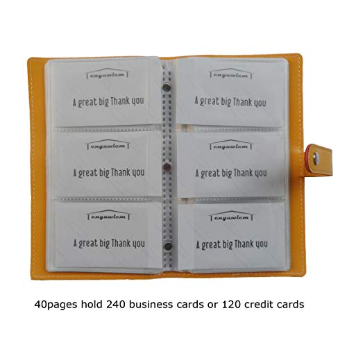 Enyuwlcm PU Leather Business Card Book Organizer Journal Name Card Book Holder for Women Hold 240 Cards Yellow - Thumbnail 3