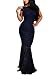 Elapsy Women's Slash Neck Solid Short Sleeve Long Maxi Dress, Navy, 4/6