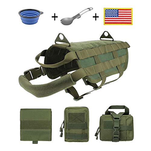 EJG Tactical Dog Molle Harness, with 3 Detachable Pouches & Velcro Area, No Pulling Design, Comfy Mesh Padding, Service Dog, Military Training, Hunting, Vest for Medium & Large Dog - Thumbnail 7