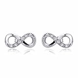 Sterling Silver Earrings CZ Infinity Stud Earrings, Rhodium Plated