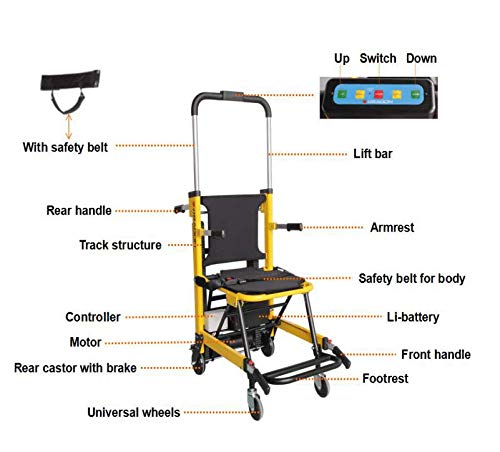Medical Motorized Stair Chair,Emergency Transport Stair Lifting Evacuation Chair - Load Capacity: 440 lb. Yellow