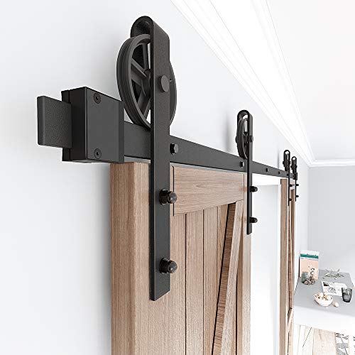 WINSOON 9FT Wood Double Sliding Barn Door Hardware Basic Black Big Spoke Wheel Roller Kit，518FT
