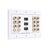 Cable Matters Triple Gang 7.2 Speaker Wall Plate with HDMI (Home Theater Wall Plate, Banana Plug Wall Plate) in White