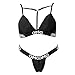 Two Pieces Sexy Women Letter Print Push up Bikini Set Triangle Thong Bathing Suit (US 10/XL, Black-2)