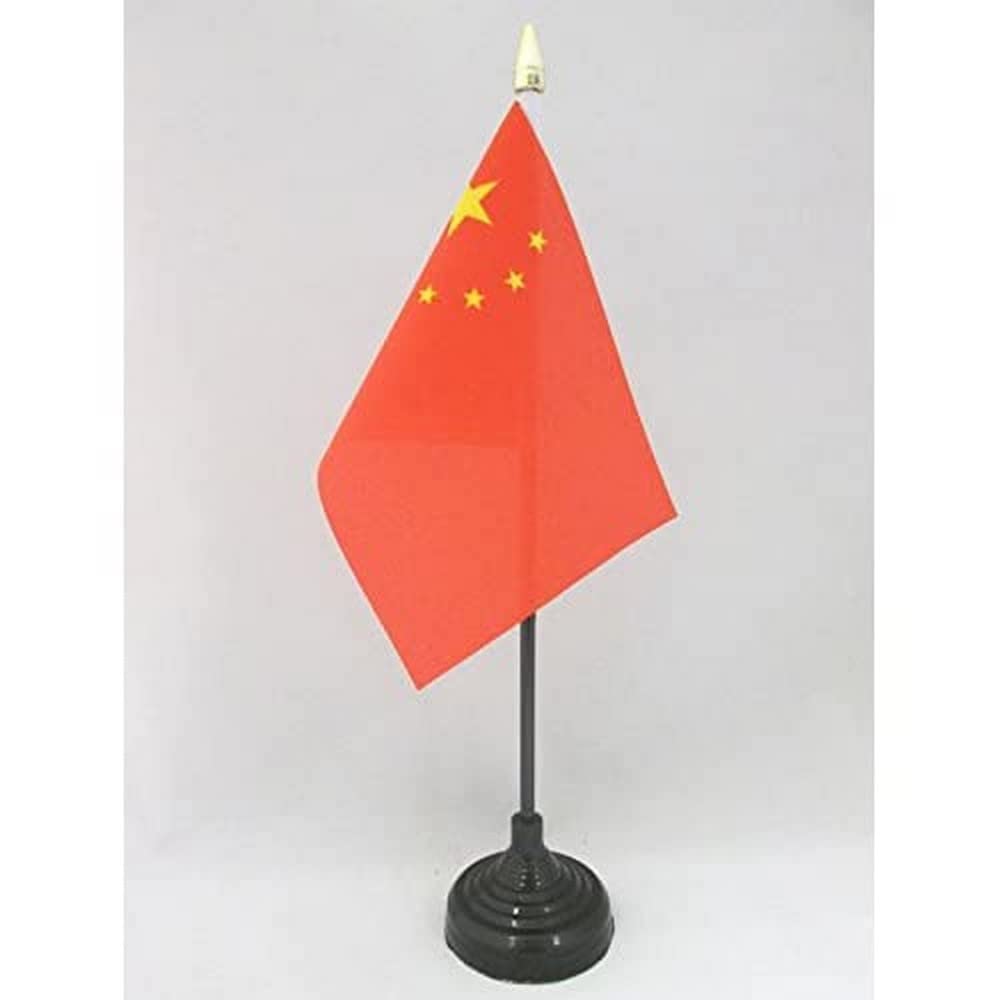 AZ FLAG - China Table Flag 4'' x 6'' - Chinese Mini Desk Flag 100% Polyester 15 x 10 cm - Office Mini Banner with 10'' Pole - Golden Spear