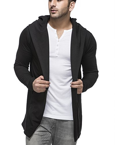 Tinted Mens Cotton Blend Hooded Cardigan, Black, X-Large