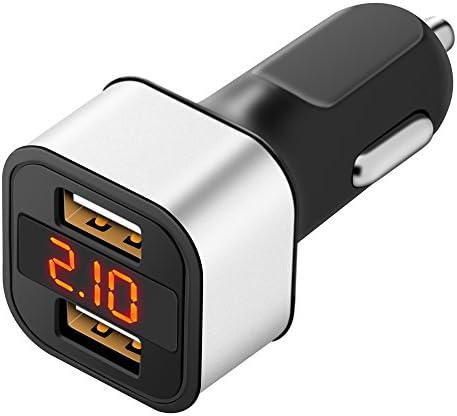 Dual USB Car Charger,LED Display Voltage and Current for Apple iPhone,iPad,Samsung Galaxy /S Series&amp;Edge Models;LG,Google Nexus,Other iOS and Android Devices (Silver)