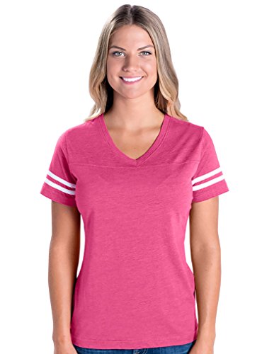 LAT Apparel Ladies Football Jersey V-Neck Tee [X Large] Hot Pink / White Short SleeveT-Shirt