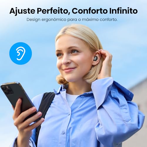 Tranya M20 Fones de Ouvido Bluetooth - 30 Horas de Bateria, À Prova de Suor, App Personalizável, Drivers de 14.2 mm com Graves Potentes, Microfone para Chamadas Claras - Preto Cósmico