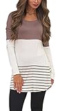 Summer Mae Women's Long Sleeve Striped Shirt Back Lace Blouse Tunic