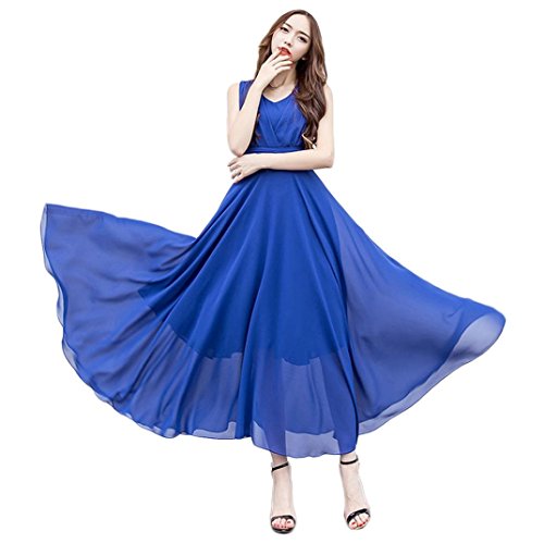 Party Dress,Caopixx Bridal Jewel Neck Bridesmaids Dresses Retro Chiffon Evening Gowns Cocktail Dresses (Asia Size 2XL=US Size XL, Blue)