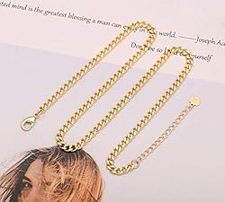 Aobei Pearl 4mm Cuban Chain Link Necklace 18k Gold