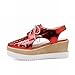 Latasa Womens Fashion Summer Spring Hollow-Out Square-Toe Lace-Up Platform Wedge Oxford Sandals