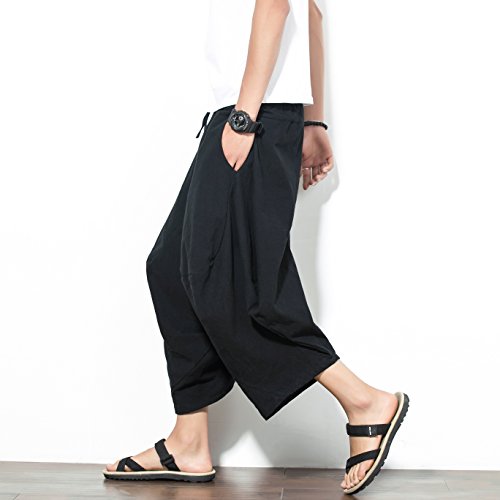 image for INVACHI Mens Elastic Waist Wide Leg Cotton Harem Baggy Pants Patchwork