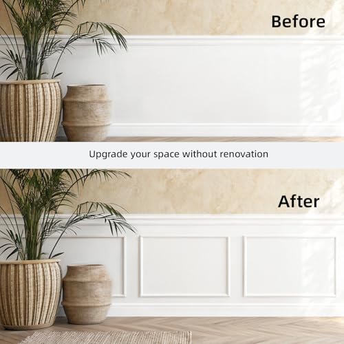 JSIWOTH Kit de Molduras de Pared 3 Sets 40 x 60 cm, Molduras para Pared Pre Cortadas, Paneles Decorativos Estilo Marco para DIY Revestimiento de Pared Interior, Blanco (Requiere adhesivo)