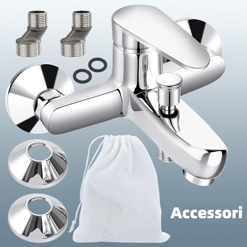 VOLTIX Wall Mounted Bathtub Tap, Chrome Bathtub Mixer Tap with Modern Design for Elegant Bathrooms