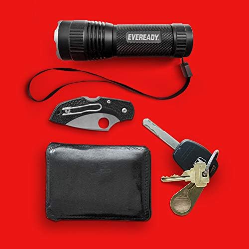 Eveready LED flashlight with straightforward tactical design, water-resistant.