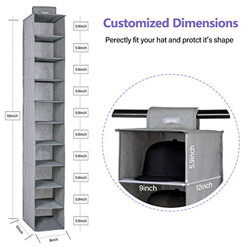 KUIENSI Hat Storage Rack Organizer, 10 Shelf Hanging Closet Holder for Baseball Caps, Using a Monolithic PP Plate Sheet and Customized Dimensions Fit Protect Your Hats and Keep its Shape (Gray) - Thumbnail 5