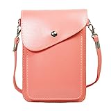 PU Leather 2 Layers Vertical Cellphone Pouch Bag with Shoulder Strap and Magnetic Button for Apple iPhone Samsung Galaxy and Other Smartphone Pink