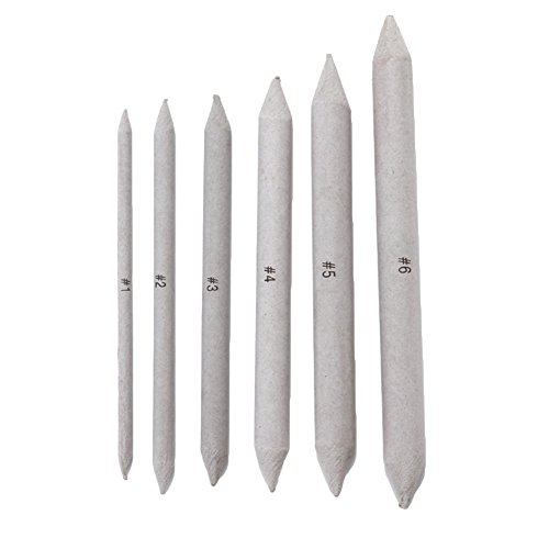 Slendima 6 Pcs Durable Art Drawing Pens, Blending Stump Smudge Pastel Charcoal Tortillon Sketch Art Drawing Tools - Grey