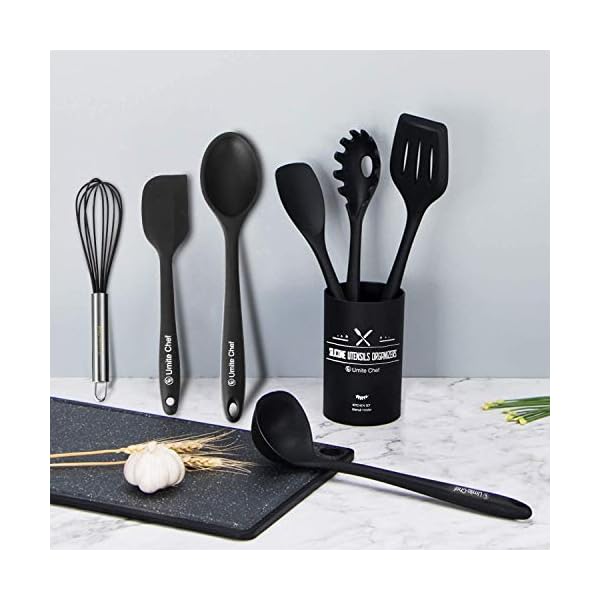 Kitchen-Utensil-Set-12-Cooking-Utensils-Set-Colorful-Silicone-Kitchen-Utensils-Nonstick-Cookware-with-Spatula-Set-Kitchen-Tools-Kitchen-Gadgets-with-Utensil-Crock-by-Umite-Chef-Black 12 PCS Silicone Kitchen Cooking Utensil Set, Heat Resistan BPA-Free Kitchen Utensils, Umite Chef Nonstick Cookware with…