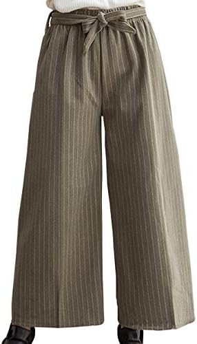 [フラップカッシュ] ワイドパンツ カジュアル ストライプ ポリエステル ロング パンツ ゴム ズボン お洒落 暖か レディース