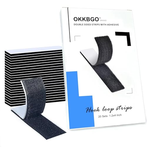 Hook and Loop Strips with Adhesive for Fabric: Double Sided Heavy Duty Sticky Back Mounting Tape for Wall - Industrial Strength Fastener for Cushions Couch Pictures Frame 20 Sets 1.2x4 Inch Black