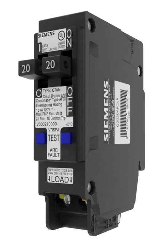 Photo 1 of Siemens 20-Amp/20-Amp 1-Pole Tandem Combination Arc Fault Plug-On Neutral Circuit Breaker, Model Q2020AFCNP