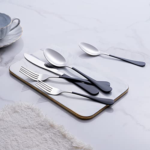 Black Silverware Set 20 Piece Stainless Steel Flatware Black Handle