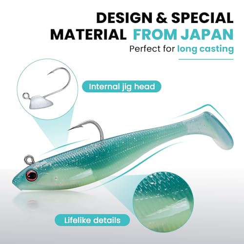 TRUSCEND Easy Catch Pre-Rigged Soft Lures, Unique Vibrating Swim Action and Trembly Sinking Move for More Bites, Amazing Soft Swimbait for Family Fishing, Fishing Lures for Bass Trout Crappie Walleye