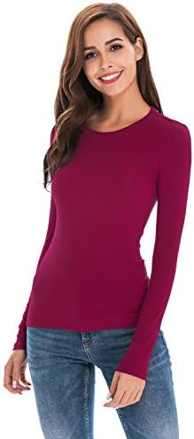 Women's Basic Long/Short Sleeve High Turtle Mock Neck/Crew Neck Slim Fit Rayon Plain Tees Shirts Top