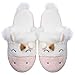 Caramella Bubble Women House Slippers Cute Pink Unicorn Fuzzy Memory Foam Cotton Shoes for Men Anti-slip Rubber Sole Fur Plush Shoes for Winter Warm Bedroom Home Indoor Outdoor