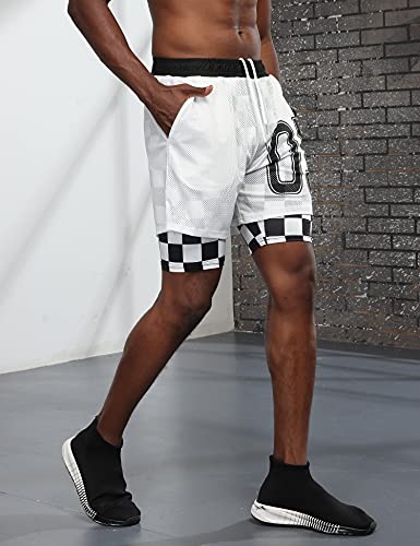 iWoo Men\'s 2 in 1 Workout Running Shorts Quick Dry Compression Shorts with Pockets