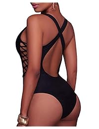 Holipick Traje de baño para dama de 1 pieza con sexy espalda atada y cruzada, Monokini con escote profundo en V y corte de pierna alta