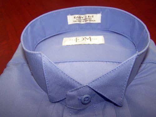 Devin Michaels Blue Tuxedo Shirt with Wing Tip Collar, One Button Cuff, with Pleats