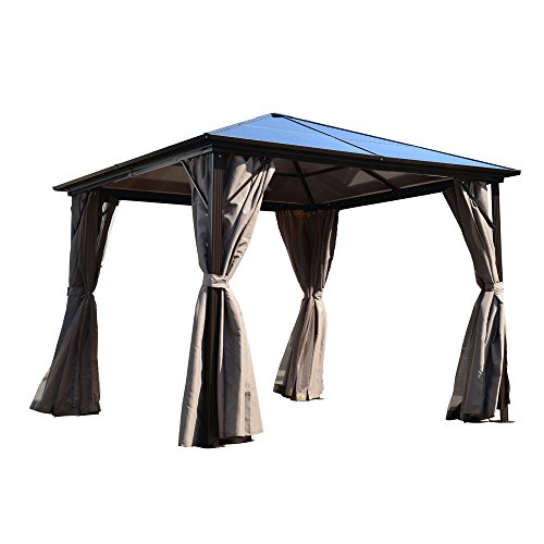 ALEKO GZBHR03 Aluminum Hardtop Gazebo with Removable Mesh Walls 3 x 3 Meters Brown