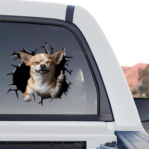 Petpalstickers Funny Dog Car Window Decal – 90+ Breeds Peeking Through Cracked Glass – Waterproof Vinyl Sticker (Chihuahua Stickers) at Amazon