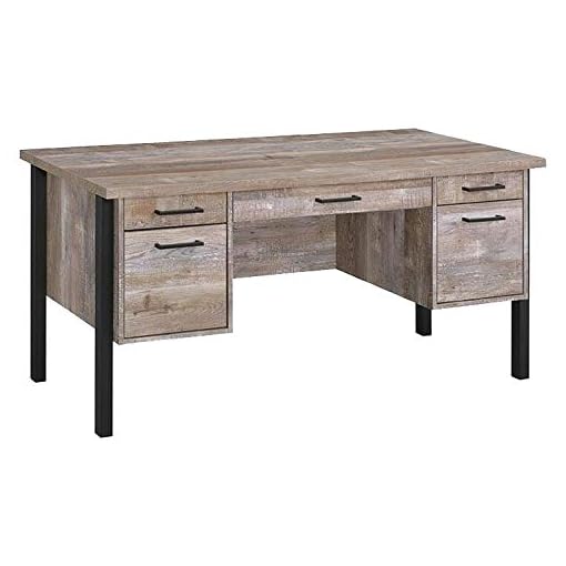 Weathered OakFinish Office Desk Black Brown Rustic Rectangular MDF