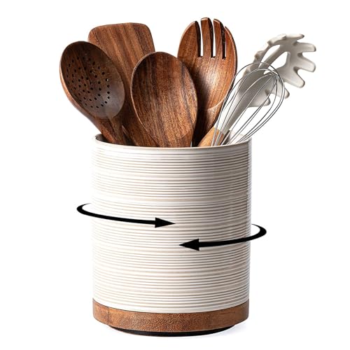 Utensil Holder, 360° Rotating Extra Large Ceramic Kitchen Utensil Holder for Countertop,