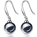 ZowBinBin 925 Sterling Silver 10mm Pearl Earrings, Beautiful Black Pearl Earrings, White Pearl Dangle Earrings Hypoallergenic Drop Pearl Earrings H: Black Pearl Earrings2