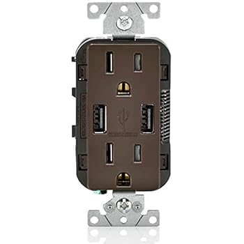 Leviton T5632 15-Amp USB Charger/Tamper Resistant Duplex Receptacle, Brown